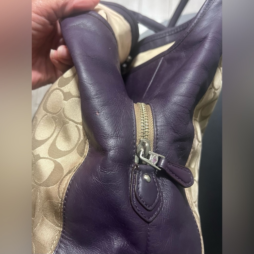 Genuine Coach Signature Madison Phoebe Gold and Purple Hobo Bag Purse Leather - Picture 12 of 14